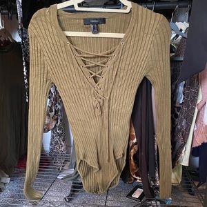 Olive green tie up body suit